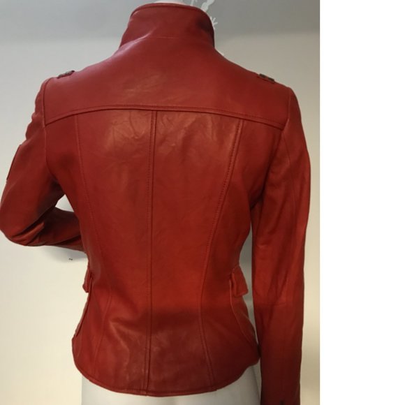 Danier Burnt Orange Red Italian Soft Leather Fitted Biker Moto Jacket Coat - Picture 5 of 12